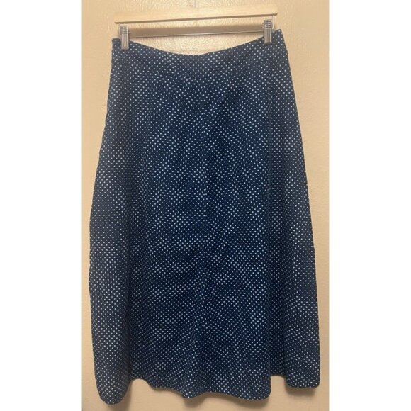 Vanessa Virginia Anthropologie Blue Midi Polka Dot Corduroy Skirt Pockets Sz 8 - Picture 2 of 12